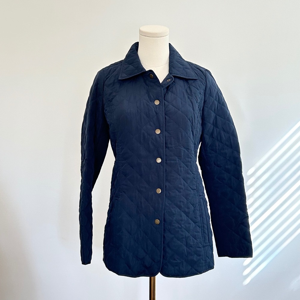 J.Jill Lightweight Quilted Barn Jacket Womens XS Navy Snap Preppy Equestrian